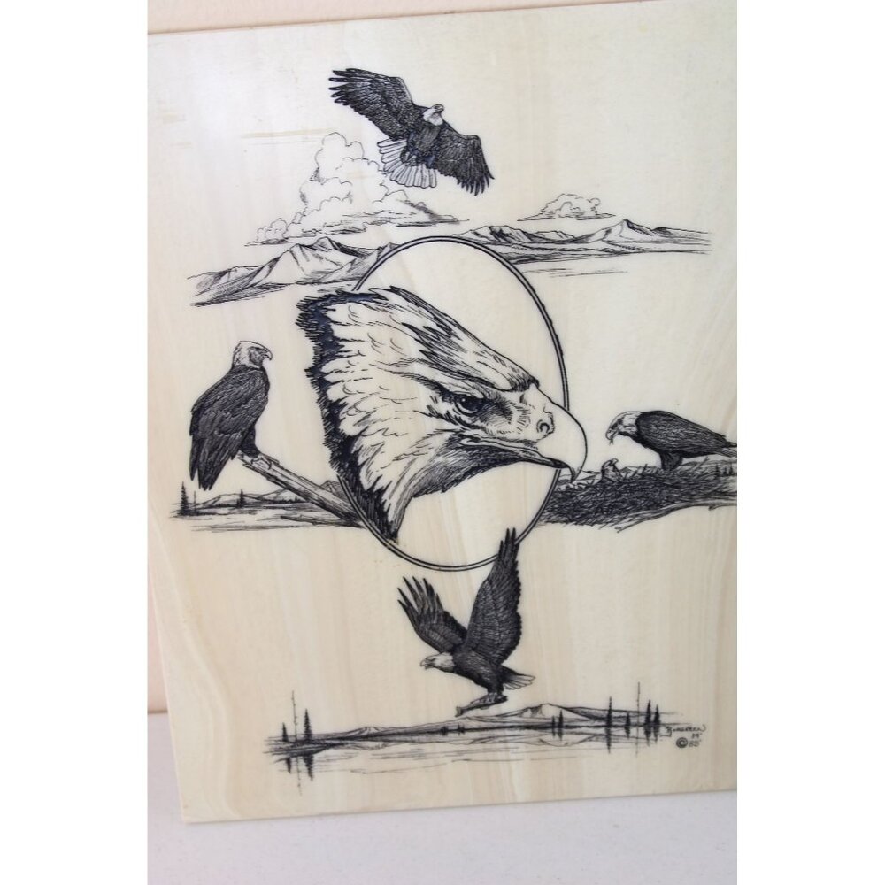 Eagle Wildlife Etched Marble Plaque Jim Borgreen Vintage 1989 91757